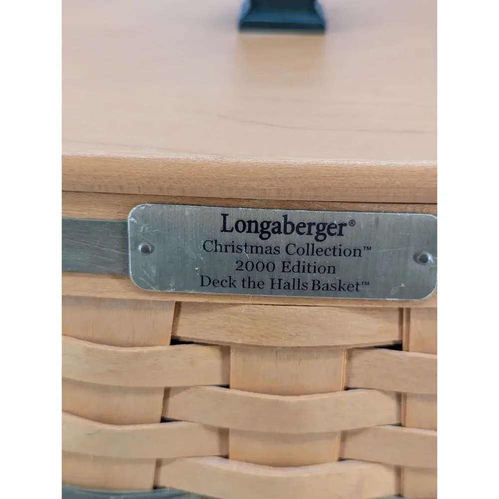 LONGABERGER 2000 DECK THE HALLS Basket Christmas Collection w/Inserts Green Knob